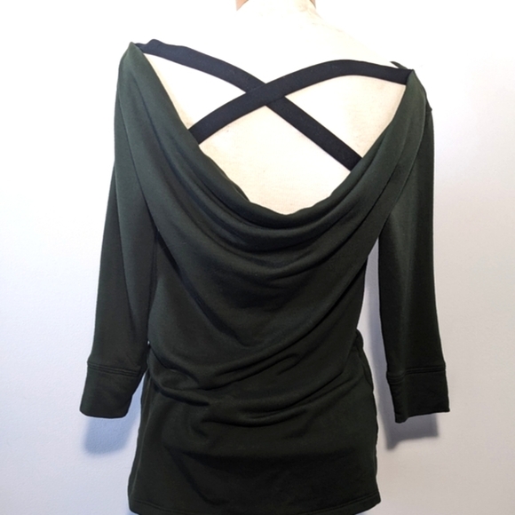 Beyond Yoga Crossed X Cowl Cozy Fleece Back Pullover Sweatshirt Forest Green XS - Picture 7 of 11